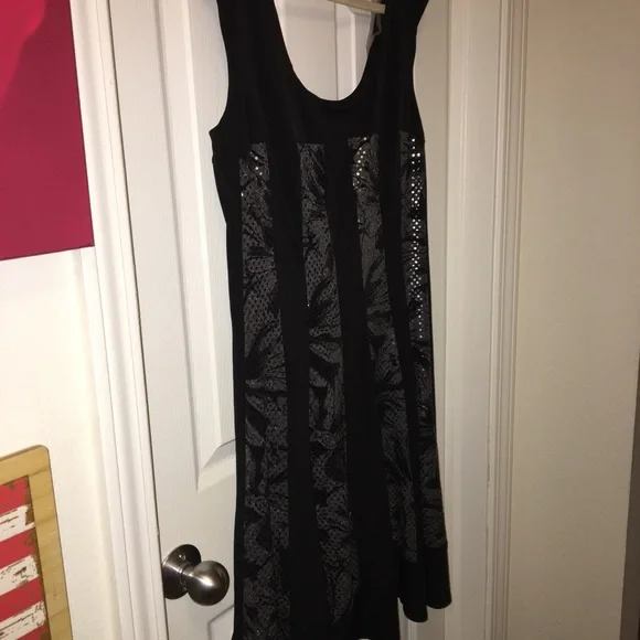 CONNECTED APPAREL NWT AUTHENTIC BLACK WITH SILVER GLITTER DOTS SLEEVELESS DRESS - Picture 5 of 11